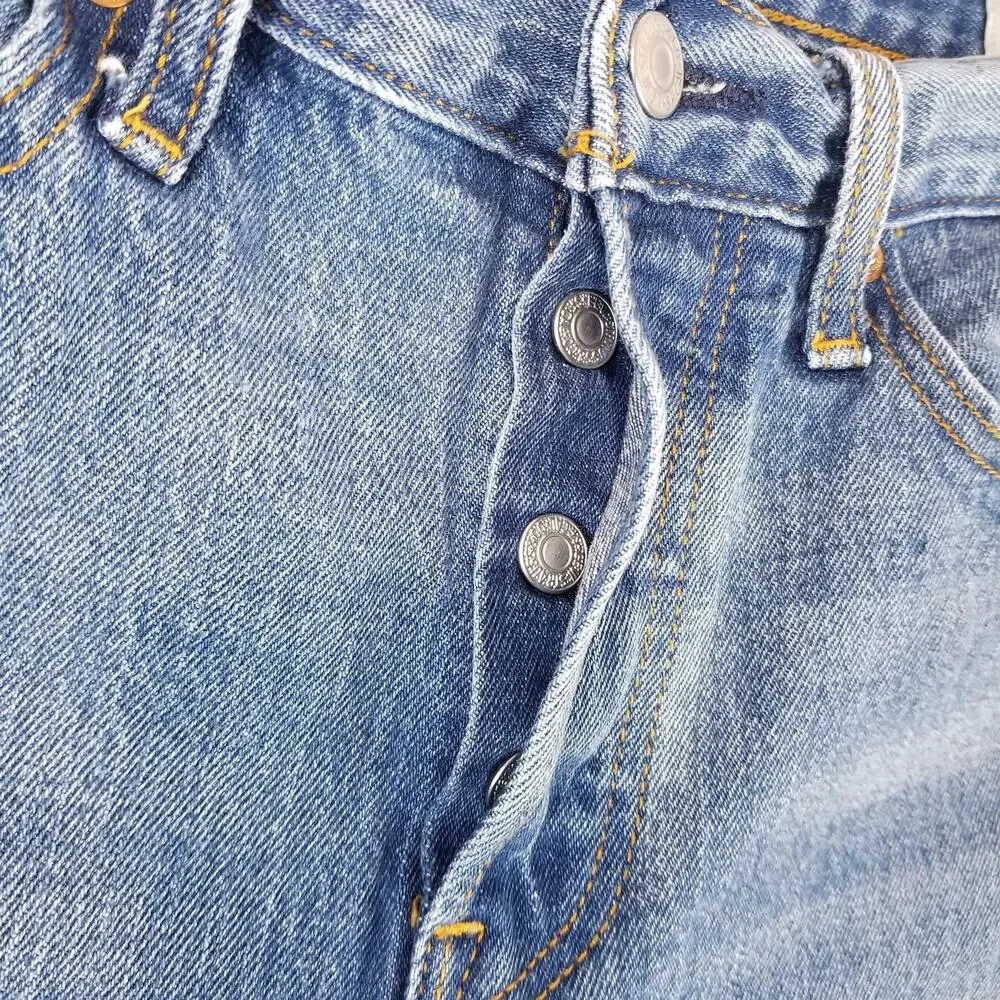 Levis 501 Jeans Womens 28x28 Blue White Oak Cone Denim Raw Hem Straight